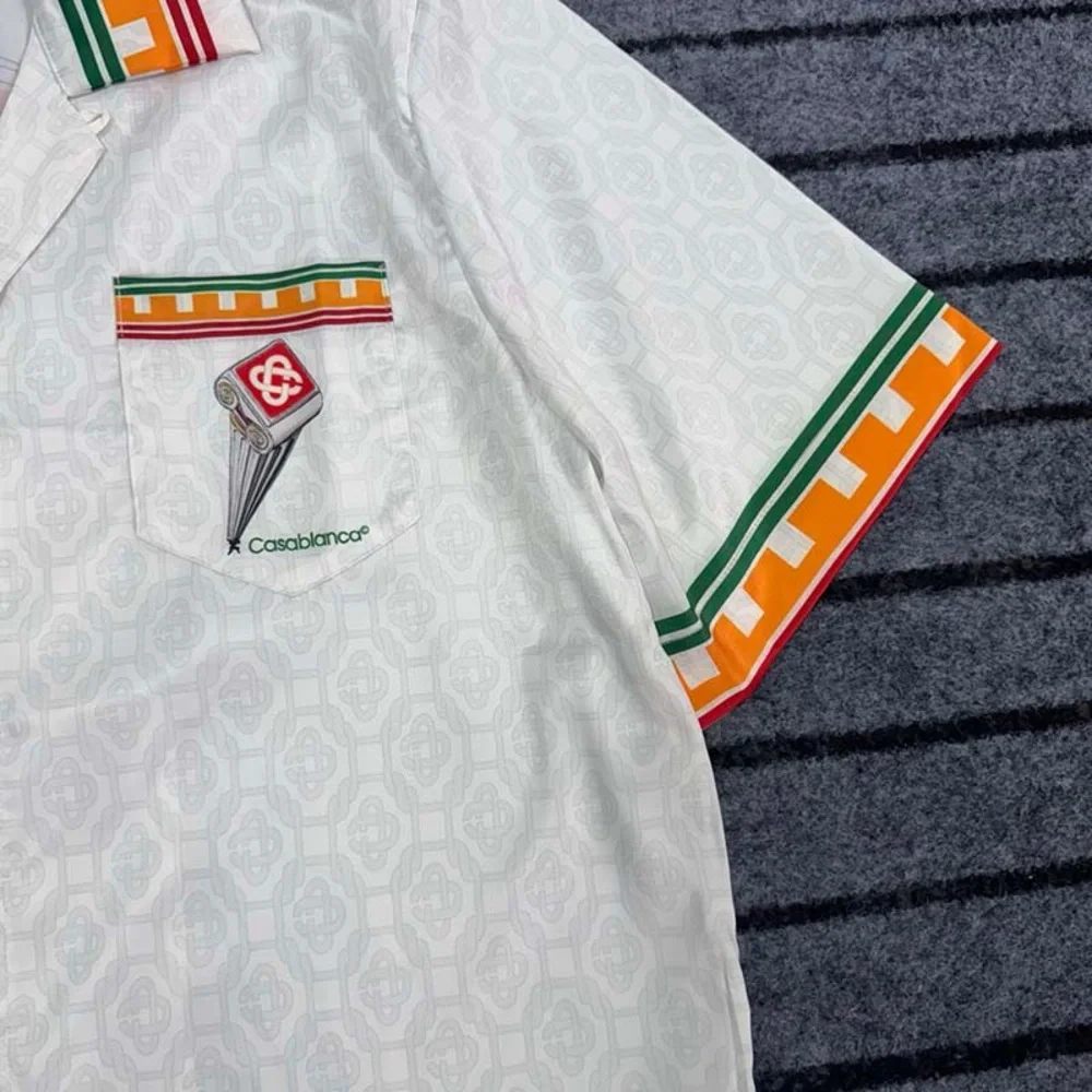 Casablanca Leaning Column Printed White Silk Shirt